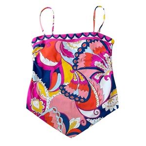 Trina Turk Sevilla Tankini Swim Top Size 4 Colorful Paisley Bohemian Bandana Cut